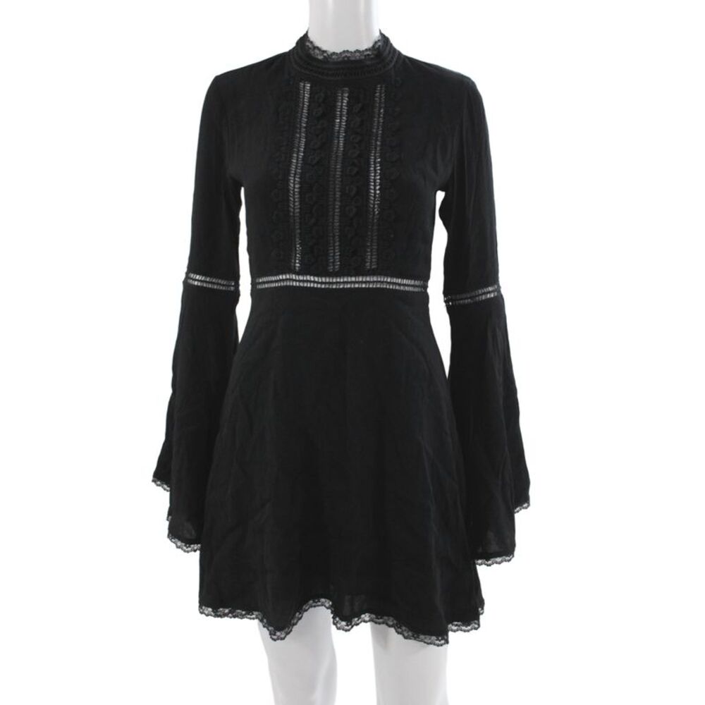 For Love & Lemons Women Black High Neck Long Sleeve Sweater Dress Size S